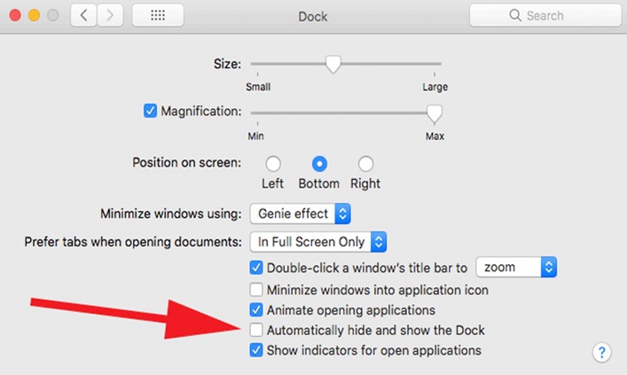 Tick Automatically Hide and Show the Dock