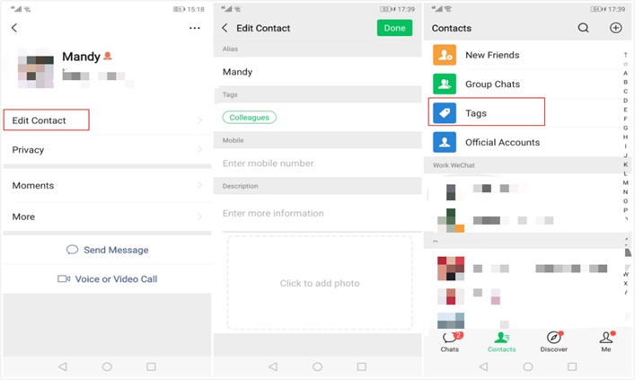 Edit Contact for Your Wechat Colleagues or Customers