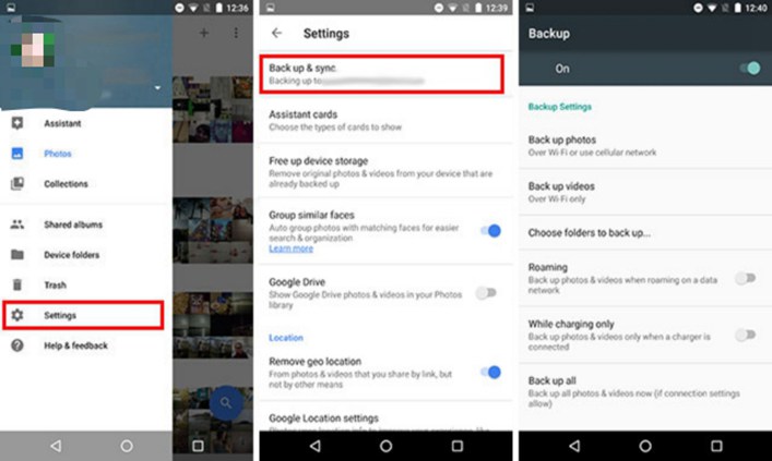 Backup Settings of Google Photos