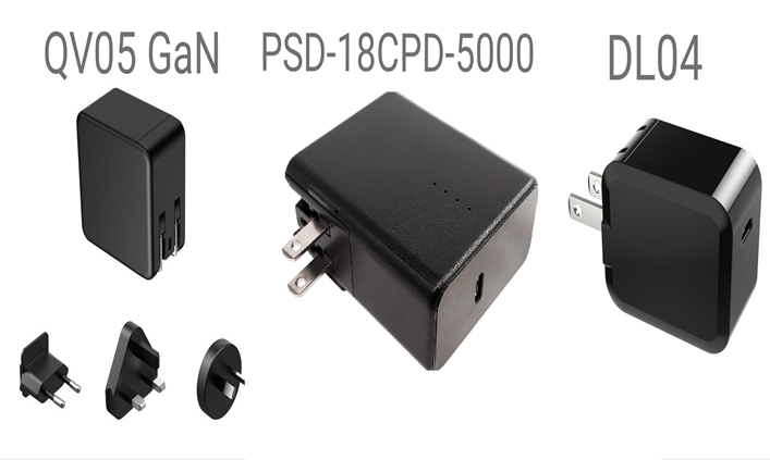 QV05 GaN and PST-18CPD-5000 and DL04 Fast Chargers