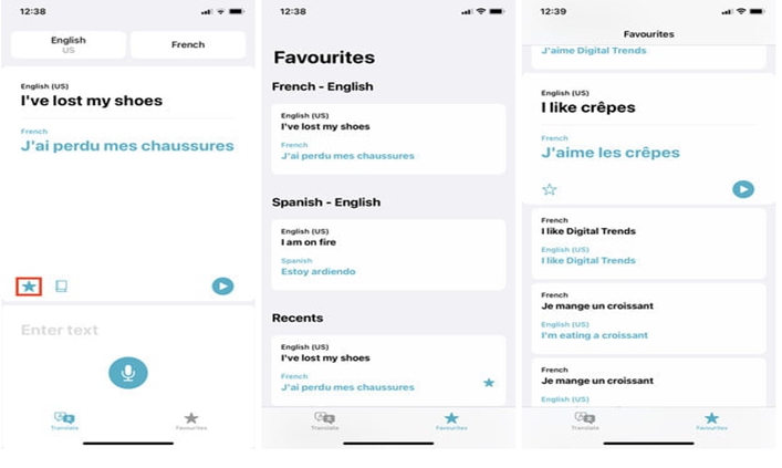 Favorites in iOS 14’s Translate App