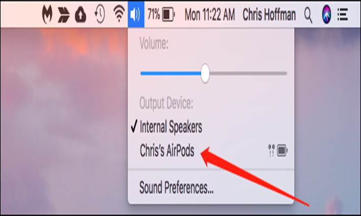Select AirPods on Volume Control’s Dropdown List