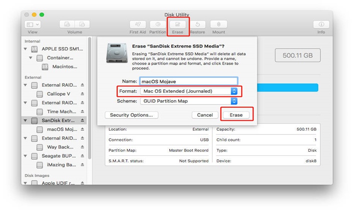 Click Erase to Start to Format the TF Card