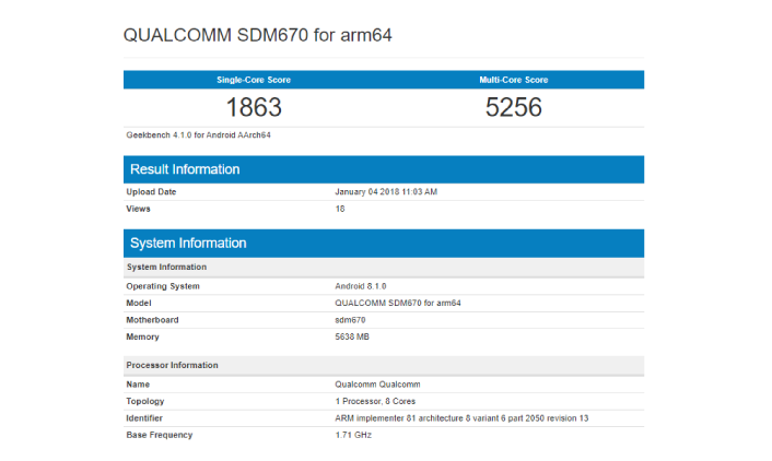 Snapdragon 670 Geekbench