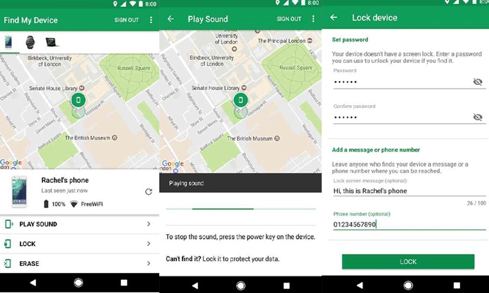 Play Sound and Secure Device on Find My Device